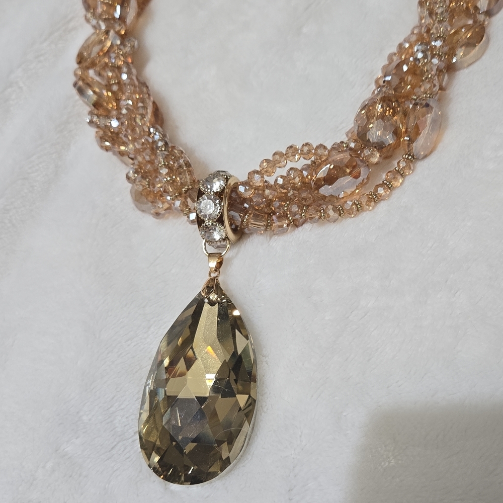 Gold And Crystal Multistrand Statement Necklace - image 5